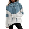 image:imagechouyatou Womens Casual Color Block Fluffy Hoodie Sweater Fuzzy Fleece Pullover Jumper TopsBlue