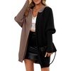 image:imagechouyatou Womens Fall Color Block Open Front Cardigan Casual Loose Hooded Long Sweater Cardigan CoatBlack