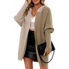 image:imagechouyatou Womens Fall Color Block Open Front Cardigan Casual Loose Hooded Long Sweater Cardigan CoatKhaki