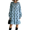 image:imagechouyatou Womens Fall Polka Dot Sweater Knit Dress Ruffle Hem Midi DressBlue