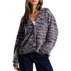 image:imagechouyatou Womens Furry Button Down Cardigan Striped VNeck Loose Fluffy Knit Button Down Sweater CoatBrown