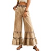 image:imagechouyatou Womens Ruffle Bell Bottom Jeans Flared Y2k Frayed Wide Leg PantsKhaki