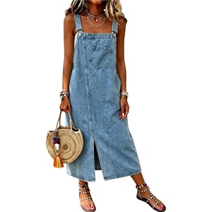 image:imagechouyatou Womens Adjustable Straps Denim Overall Jean Jumper DressBlue