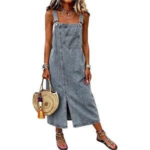 image:imagechouyatou Womens Adjustable Straps Denim Overall Jean Jumper DressGrey