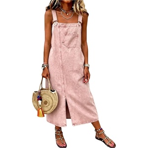 image:imagechouyatou Womens Adjustable Straps Denim Overall Jean Jumper DressPink