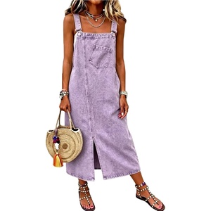 image:imagechouyatou Womens Adjustable Straps Denim Overall Jean Jumper DressPurple