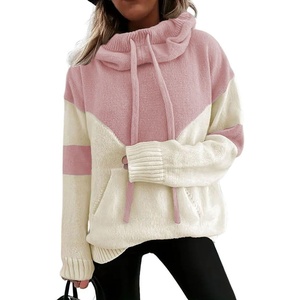 image:imagechouyatou Womens Casual Color Block Fluffy Hoodie Sweater Fuzzy Fleece Pullover Jumper TopsPink