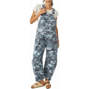 image:imagechouyatou Womens Retro Camouflage Denim Overalls Barrel Jeans Boyfriend Y2K Wide Leg Denim Pant JumpsuitBlue