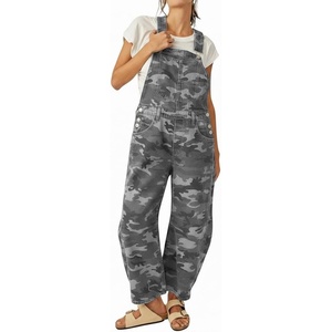 image:imagechouyatou Womens Retro Camouflage Denim Overalls Barrel Jeans Boyfriend Y2K Wide Leg Denim Pant JumpsuitGrey