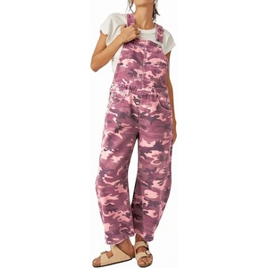 image:imagechouyatou Womens Retro Camouflage Denim Overalls Barrel Jeans Boyfriend Y2K Wide Leg Denim Pant JumpsuitPink