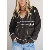 image:imagechouyatou Womens Embroidery Knit Sweater VNeck Oversized Y2K Pullover TopsBlack