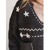 image:imagechouyatou Womens Embroidery Knit Sweater VNeck Oversized Y2K Pullover TopsBlack