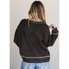 image:imagechouyatou Womens Embroidery Knit Sweater VNeck Oversized Y2K Pullover TopsBlack
