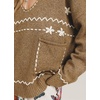 image:imagechouyatou Womens Embroidery Knit Sweater VNeck Oversized Y2K Pullover TopsKhaki