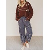 image:imagechouyatou Womens Embroidery Knit Sweater VNeck Oversized Y2K Pullover TopsRed