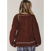 image:imagechouyatou Womens Embroidery Knit Sweater VNeck Oversized Y2K Pullover TopsRed