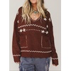 image:imagechouyatou Womens Embroidery Knit Sweater VNeck Oversized Y2K Pullover TopsRed