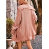 image:imagechouyatou Womens Fall Collared Ribbed Knit Long Cardigan Sweater Button Down Oversized Cardigan CoatDark Pink