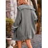 image:imagechouyatou Womens Fall Collared Ribbed Knit Long Cardigan Sweater Button Down Oversized Cardigan CoatGrey