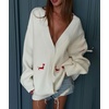 image:imagechouyatou Womens Fall Graphic Embroidery Button Down Cardigans V Neck Cozy Funny Knit Cardigan Sweater Jacket CoatBeige White