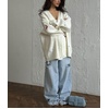 image:imagechouyatou Womens Fall Graphic Embroidery Button Down Cardigans V Neck Cozy Funny Knit Cardigan Sweater Jacket CoatBeige White
