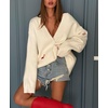 image:imagechouyatou Womens Fall Graphic Embroidery Button Down Cardigans V Neck Cozy Funny Knit Cardigan Sweater Jacket CoatBeige White
