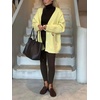 image:imagechouyatou Womens Fall Graphic Embroidery Button Down Cardigans V Neck Cozy Funny Knit Cardigan Sweater Jacket CoatYellow