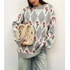 image:imagechouyatou Womens Floral Pullover Sweater Argyle Plaid Crewneck Knit TopsGray