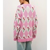 image:imagechouyatou Womens Floral Pullover Sweater Argyle Plaid Crewneck Knit TopsPink