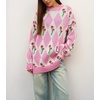 image:imagechouyatou Womens Floral Pullover Sweater Argyle Plaid Crewneck Knit TopsPink