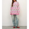 image:imagechouyatou Womens Floral Pullover Sweater Argyle Plaid Crewneck Knit TopsPink