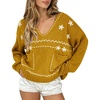 image:imagechouyatou Womens Embroidery Knit Sweater VNeck Oversized Y2K Pullover TopsYellow