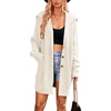 image:imagechouyatou Womens Fall Collared Ribbed Knit Long Cardigan Sweater Button Down Oversized Cardigan CoatBeige