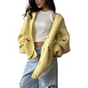 image:imagechouyatou Womens Fall Graphic Embroidery Button Down Cardigans V Neck Cozy Funny Knit Cardigan Sweater Jacket CoatYellow