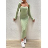 image:imagechouyatou Womens Sexy Ribbed Knit Cropped Shrug Cardigan and Spaghetti Strap Maxi Tank Dress Sets 2 Piece Sweater OutfitsGreen