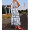 image:imagechouyatou Womens Summer Floral Print 2 Piece Outfits Spaghetti Strap Crop Top amp Ruffle Swing Long Skirt SetWhite