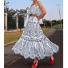 image:imagechouyatou Womens Summer Floral Print 2 Piece Outfits Spaghetti Strap Crop Top amp Ruffle Swing Long Skirt SetWhite