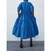 image:imagechouyatou Womens Summer Puff Sleeve Maxi Tiered Babydoll Dress Casual ALine Swing Long Shirt DressLake Blue