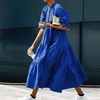 image:imagechouyatou Womens Summer Puff Sleeve Maxi Tiered Babydoll Dress Casual ALine Swing Long Shirt DressRoyal Blue