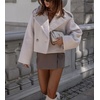 image:imagechouyatou Womens Winter Cropped Wool Blend Pea Coat Double Breasted Lapel Short Wool OvercoatApricot