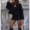 image:imagechouyatou Womens Winter Cropped Wool Blend Pea Coat Double Breasted Lapel Short Wool OvercoatBlack