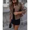 image:imagechouyatou Womens Winter Cropped Wool Blend Pea Coat Double Breasted Lapel Short Wool OvercoatBrown