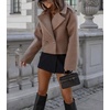 image:imagechouyatou Womens Winter Cropped Wool Blend Pea Coat Double Breasted Lapel Short Wool OvercoatBrown