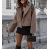 image:imagechouyatou Womens Winter Cropped Wool Blend Pea Coat Double Breasted Lapel Short Wool OvercoatBrown