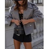 image:imagechouyatou Womens Winter Cropped Wool Blend Pea Coat Double Breasted Lapel Short Wool OvercoatGray