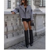image:imagechouyatou Womens Winter Cropped Wool Blend Pea Coat Double Breasted Lapel Short Wool OvercoatGray