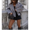 image:imagechouyatou Womens Winter Cropped Wool Blend Pea Coat Double Breasted Lapel Short Wool OvercoatGray