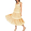 image:imagechouyatou Womens Striped Spaghetti Strap Maxi Dress Summer Boho Flowy Swing Back Smocked Beach SundressYellow