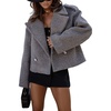 image:imagechouyatou Womens Winter Cropped Wool Blend Pea Coat Double Breasted Lapel Short Wool OvercoatGray