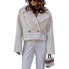 image:imagechouyatou Womens Winter Cropped Wool Blend Pea Coat Double Breasted Lapel Short Wool OvercoatWhite